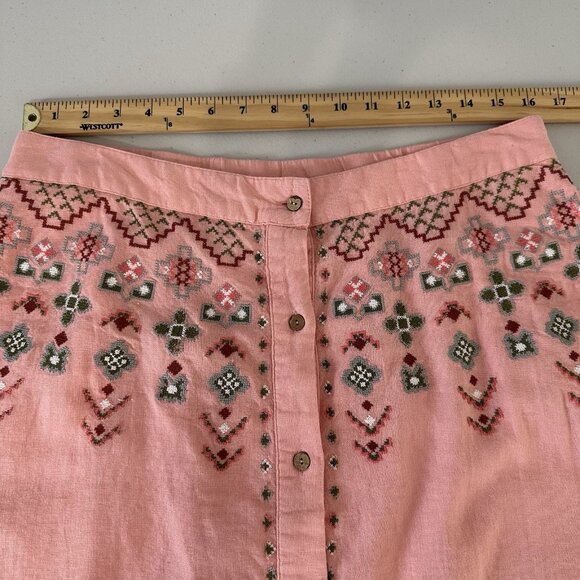 Denim & Co Canyon Retreat Oasis Midi Skirt Medium Linen Embroidered - Picture 5 of 10